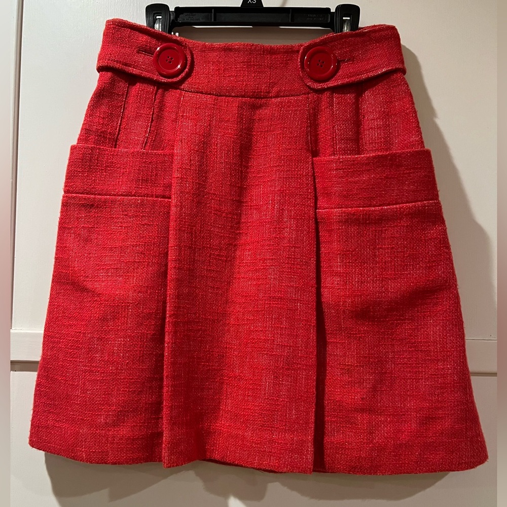 NWT Tibi Red Weave Skirt with Large Buttons and Pockets 4